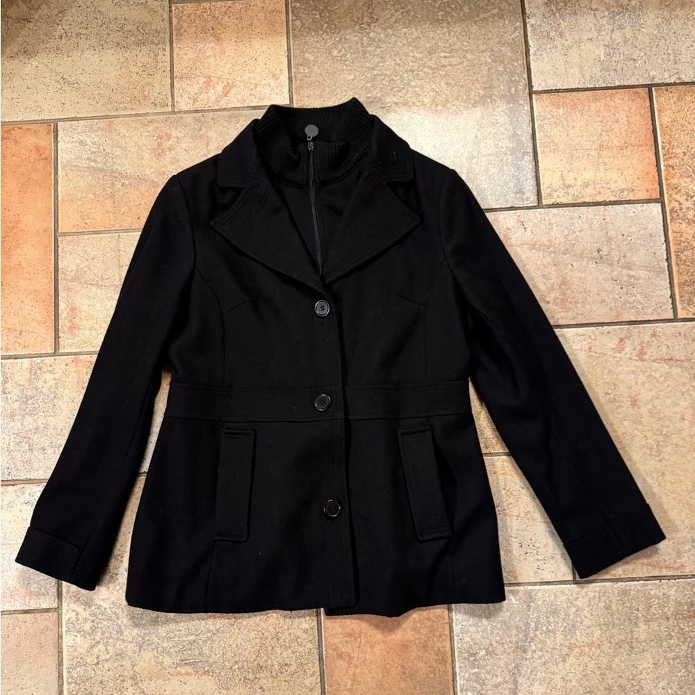 Covington Women’s Black Wool Blend Button Coat with Inner Zipper Layer Size L